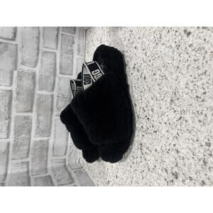 UGG Black Fluff Yeah Slide Slippers with Logo Strap
